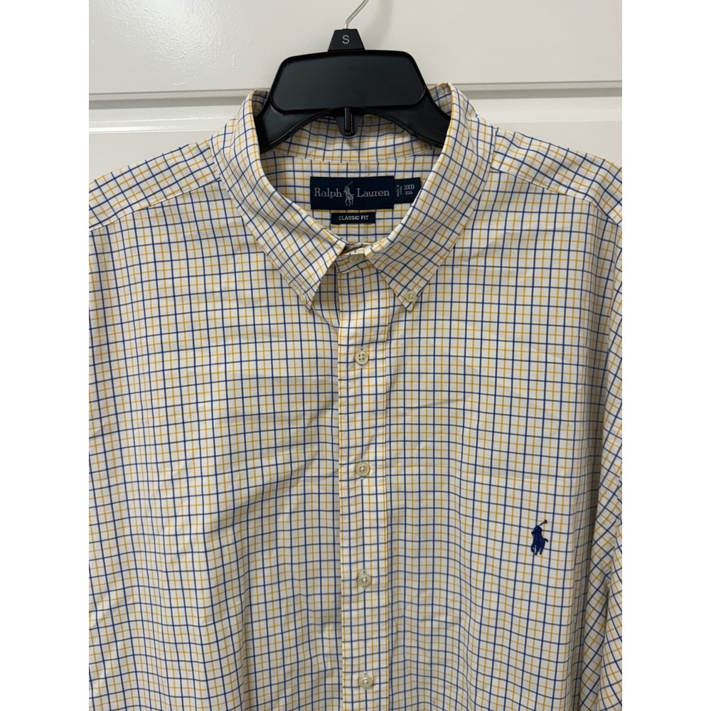Ralph Lauren Mens 3XB Big Classic Fit Tattersall Check Shirt Blue Yellow Cotton